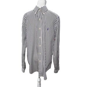 Ralph Lauren Classic Fit Black White Stripe Button Down Shirt Men's Sz L Cotton